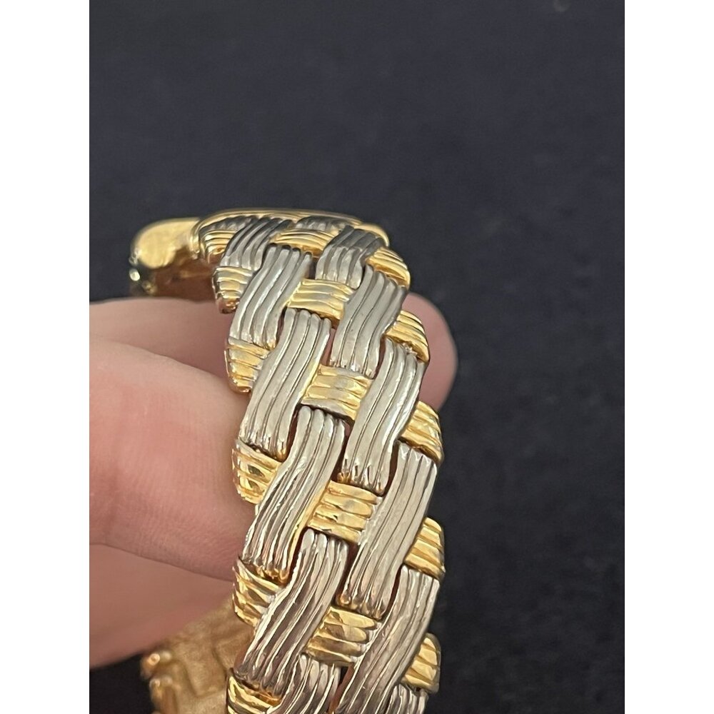 Vtg 90s basketweave braided bracelet cuff bangle gold silver New adjustable - Picture 10 of 13